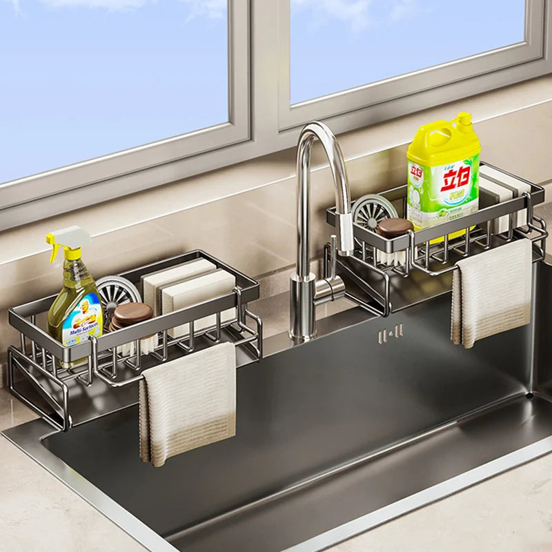 Sink Cleaning Tools Storage Rack Kitchen Drain Organizer Sponge Cleanser Rag Hanger - Space-Saving Home Essential