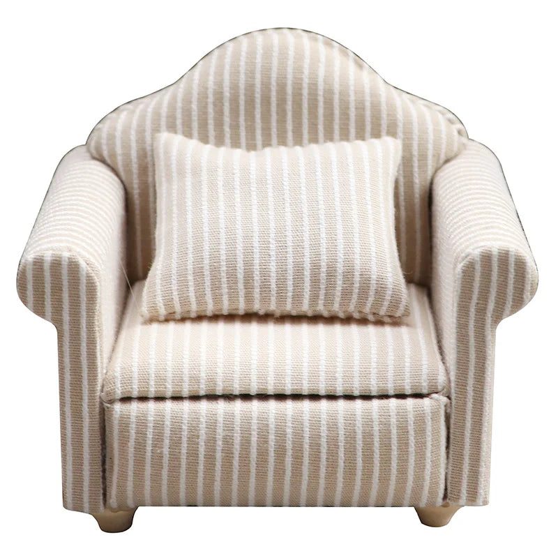 1: 12 Mini Furniture Sofa DIY Decoration Doll House Mini Furniture Living Room Furniture White Beige Sofa with Pillows