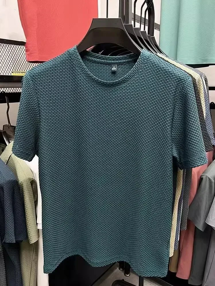 Summer Mesh Ice Silk T-shirt Men's Short Sleeve Round Neck 2026 New Half Sleeve Men Thin Solid Color Tees Top