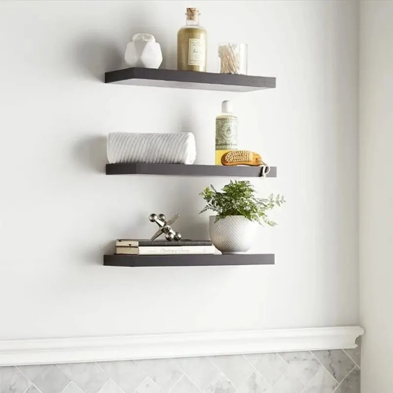 Wooden Hanging Storage Rack Durable Wall Mounted Hanging Wall Shelves Sturdy Invisible Brackets Floating Shelves for Home Decor