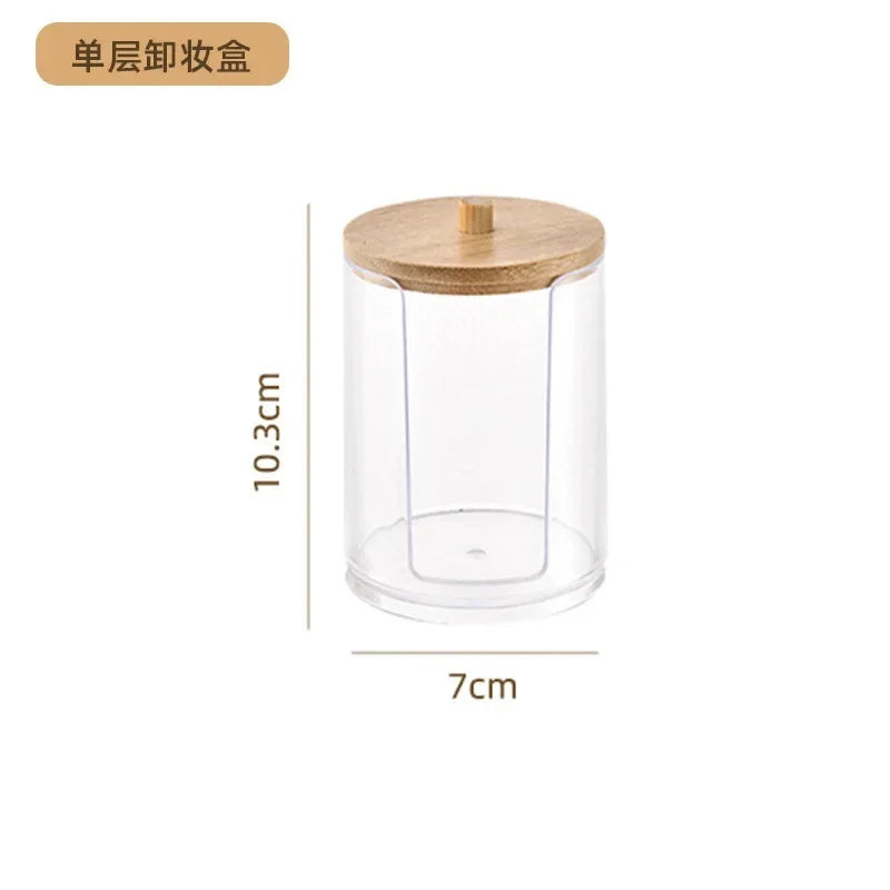 1pcs Cotton Swab Storage Box Acrylic Jar Makeup Organizer, Cotton Round Pad Holder, Q-tip Dispenser with Bamboo Lid