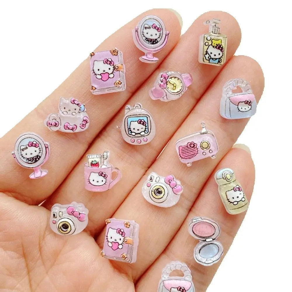 50Pcs Mixed Resin Kitten makeup mirror, camera, book Charms Rhinestones DIY Craft For Nail 3D Decorations Jewelry