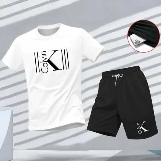 2025 Men's Breathable Sports Pattern Printed T-Shirt Casual Fashion Short-Sleeved T-Shirt Summer Streetwear Top Two-Piece Set