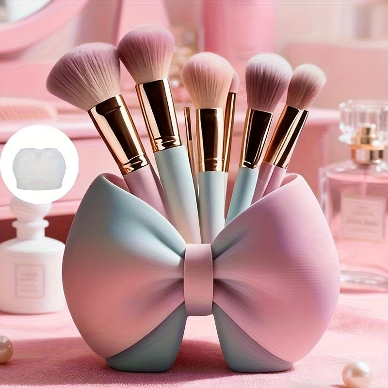 A Model with 3D Silicone Mold with Bow Design. Very Suitable for Making Epoxy Resin Crafts, Makeup Brush Holder, Storage Tank, F