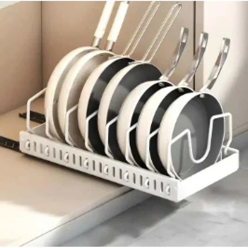 Pull out Pots and Pans Organizer Sliding Pot Lid Holder Kitchen Spice Rack Tableware Organizer Multifunctional Dish Drying Racks