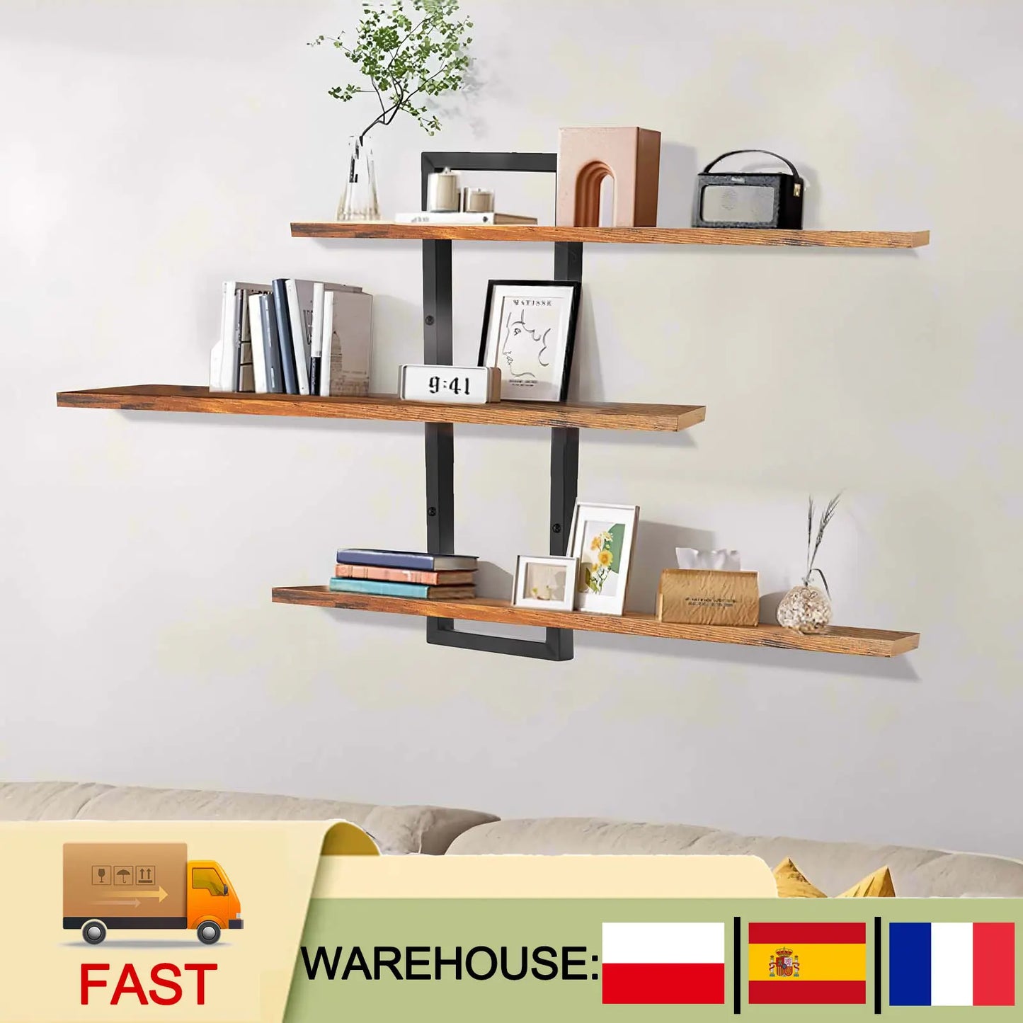 3-Tier Wall Mounted Floating Shelves, Wooden Hanging Storage Shelf Organizer for Bathroom, Bedroom, Kitchen & Home