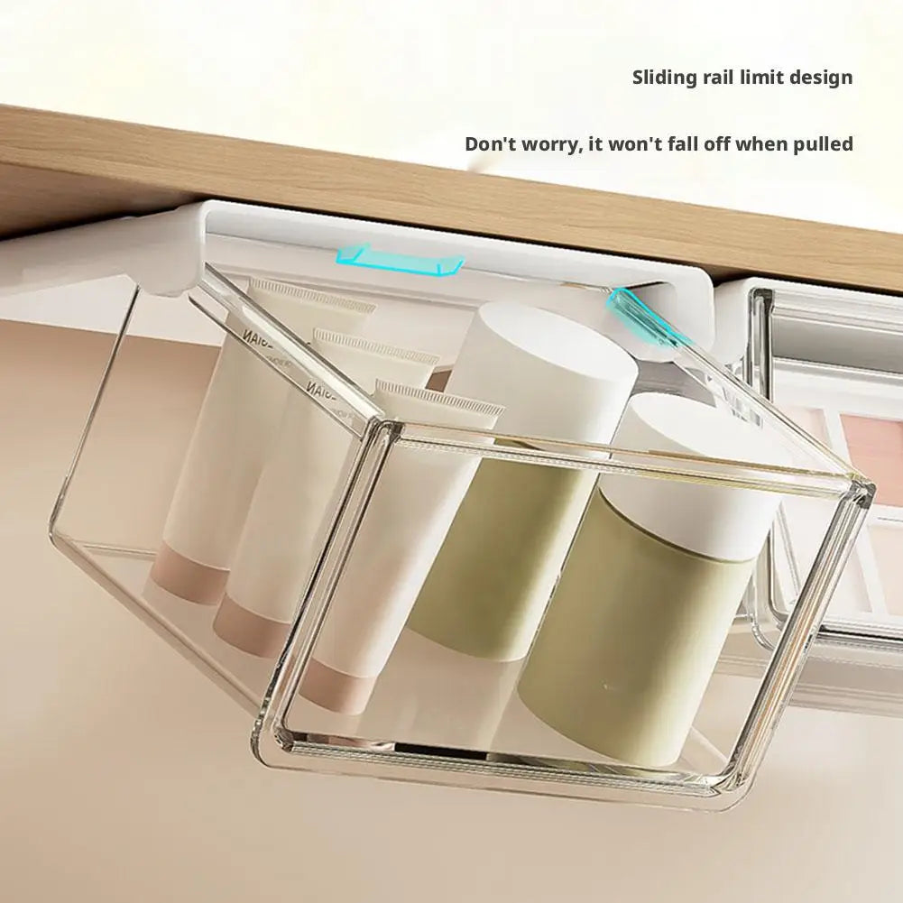 Plastic Drawer Style Storage Box Self Adhesive Large Capacity Makeup Storage Container Transparent Space Saving ﻿