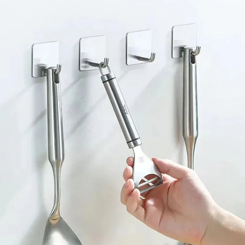 5PCS Heavy Duty Stainless Steel Adhesive Hooks No Drill Punch Free Wall Mounted Hook for Towel Home Storage