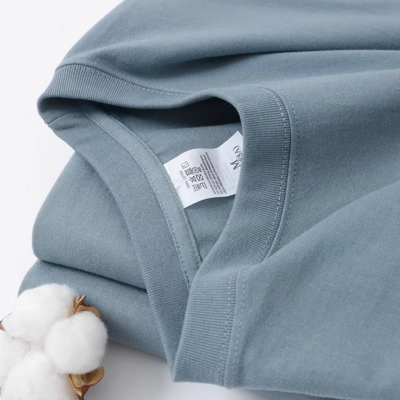 Men's and Women's T-shirts 300G Heavy Gray-purple Round Neck Short-sleeved T-shirts Women's Basic Pure Cotton Simple