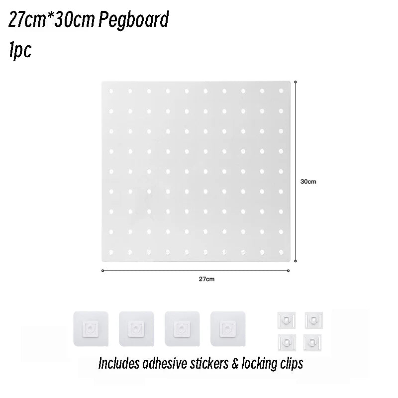 Cream Style Wall-Mounted Pegboard Organizer – DIY Storage Panel with Hooks, Shelves & Racks for Kitchen, Bedroom, Office