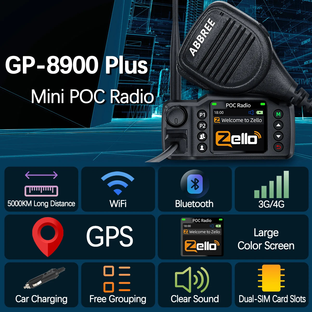 ABBREE GP-8900 Plus Mini POC Network Car Radio Zello GPS Long Distance 4G Android WiFi Dual SIM For Vehicle Fleet Search&Rescue