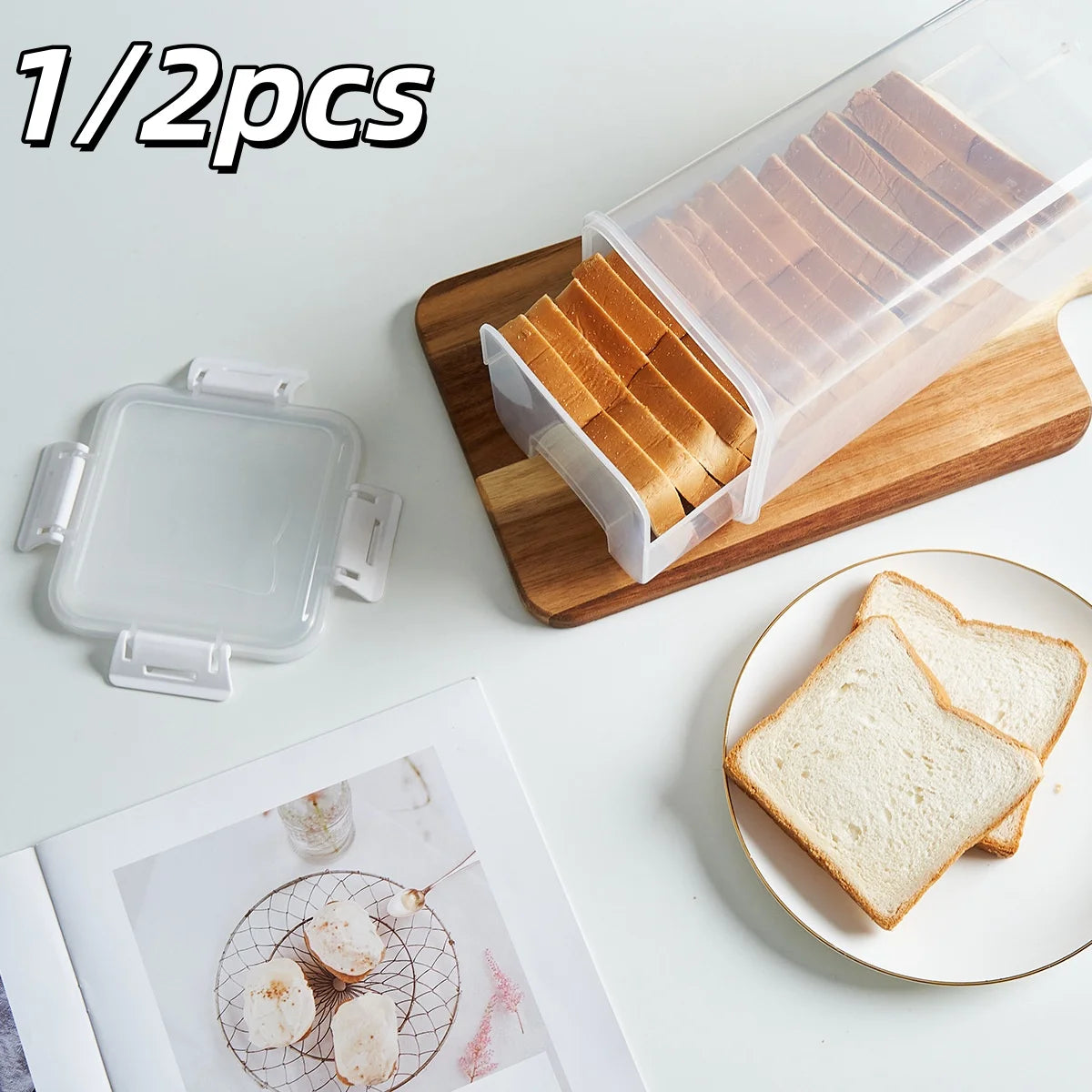 1/2pcs Bread Loaf Container Clear Airtight Bread Box With Lid Sandwich Bread Holder Kitchen Pasta Multigrain Toast Storage Boxs