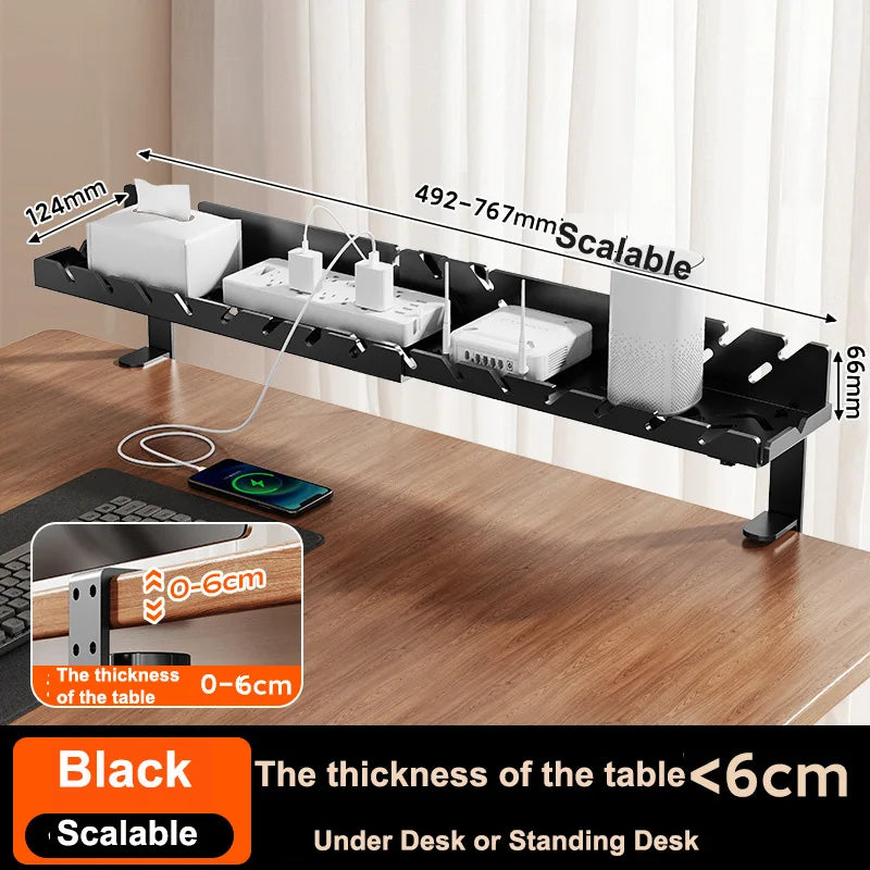 Under Desk Cable Management Tray No Drill 2 Hole Cable Tray with Wire Management Cord Organizer Desk Organizer Standing Desk