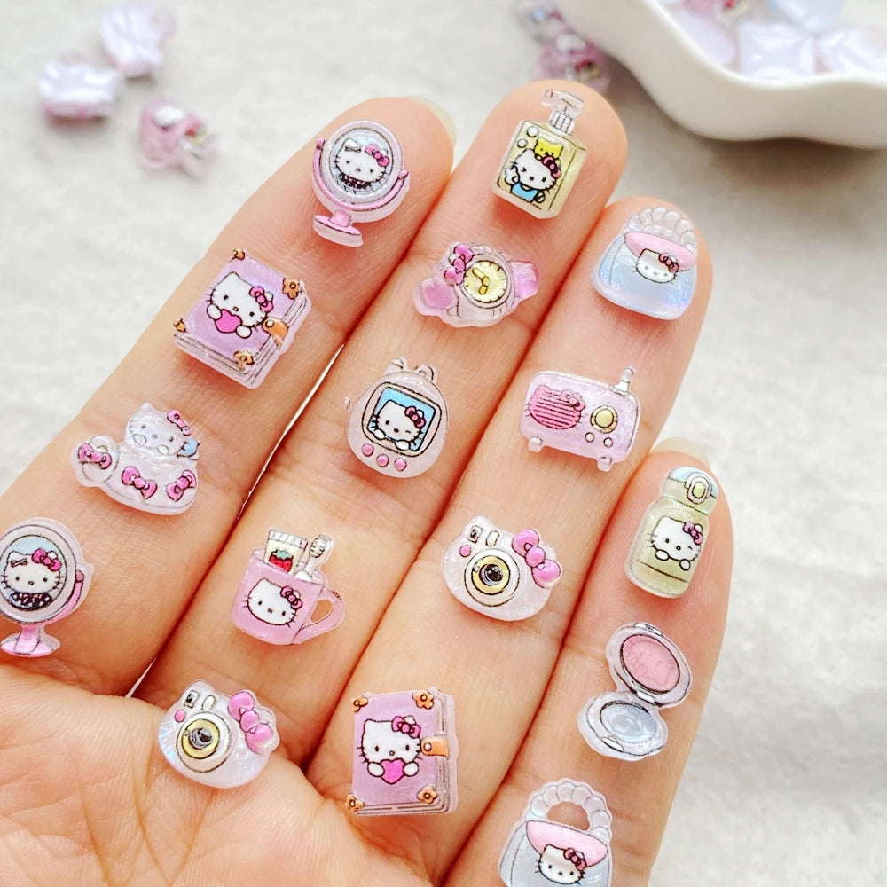 50Pcs Mixed Resin Kitten makeup mirror, camera, book Charms Rhinestones DIY Craft For Nail 3D Decorations Jewelry