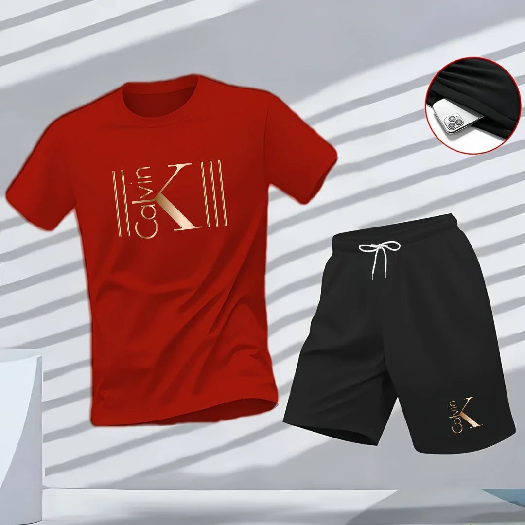 2025 Men's Breathable Sports Pattern Printed T-Shirt Casual Fashion Short-Sleeved T-Shirt Summer Streetwear Top Two-Piece Set