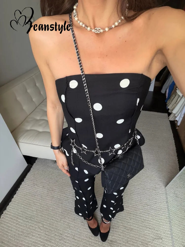 Elegant Polka Dot Women's Jumpsuit Sleeveless Waist-closed Backless Tube Top Lady Long Romper 2026 Summer Fashion Female Rompers