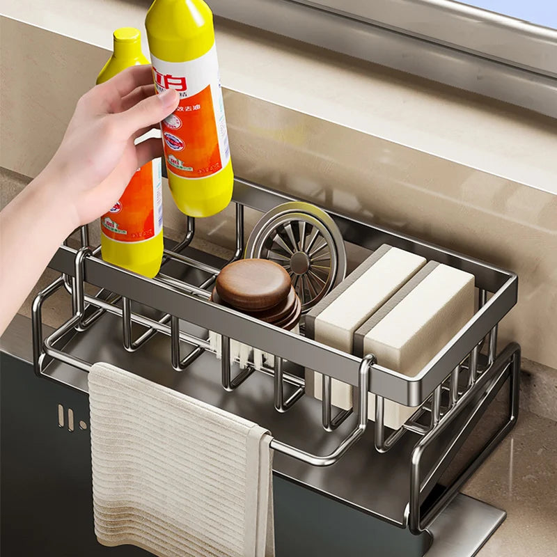 Sink Cleaning Tools Storage Rack Kitchen Drain Organizer Sponge Cleanser Rag Hanger - Space-Saving Home Essential