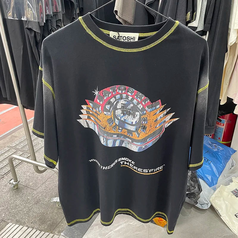 New Satoshi Nakamoto T Shirt Men Woman Fashion Crewneck Washed Damaged Hole Old Graffiti Top Tee Print Short Sleeve Streetwear