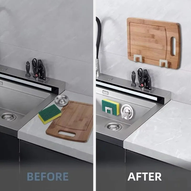 Metal Self Adhesive Hook Sink Sponge Storage Holder Kitchen Holder Stainless Steel Sink Lid Dish Rack Kitchen Wire Rag Organizer