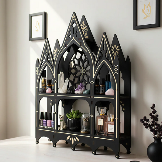 Wall Mounted Floating Shelves, Wooden Gothic Church Crystal Display Shelf,Gothic Home Decor, Boho Living Room Accessories
