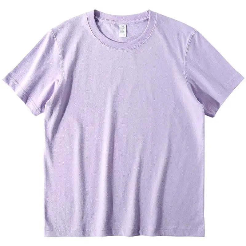 Men's and Women's T-shirts 300G Heavy Gray-purple Round Neck Short-sleeved T-shirts Women's Basic Pure Cotton Simple