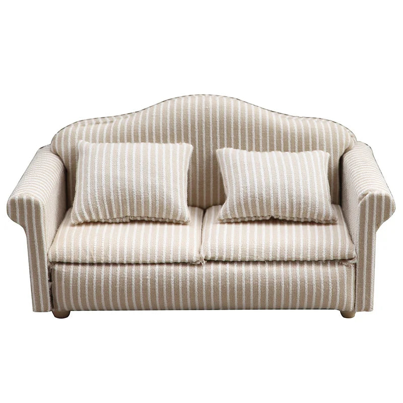 1: 12 Mini Furniture Sofa DIY Decoration Doll House Mini Furniture Living Room Furniture White Beige Sofa with Pillows