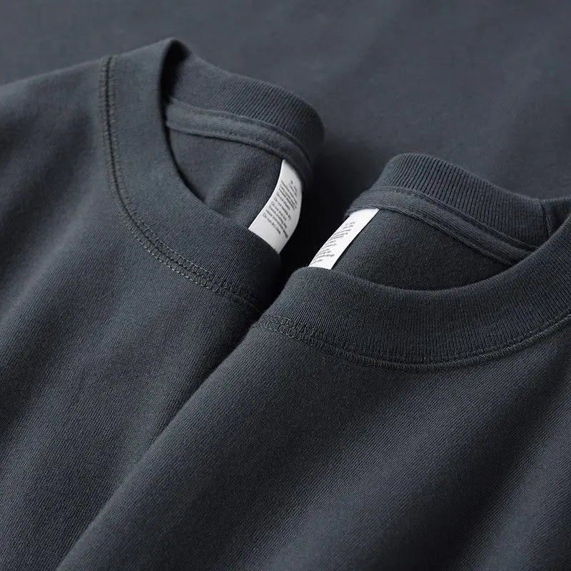 Men's and Women's T-shirts 300G Heavy Gray-purple Round Neck Short-sleeved T-shirts Women's Basic Pure Cotton Simple