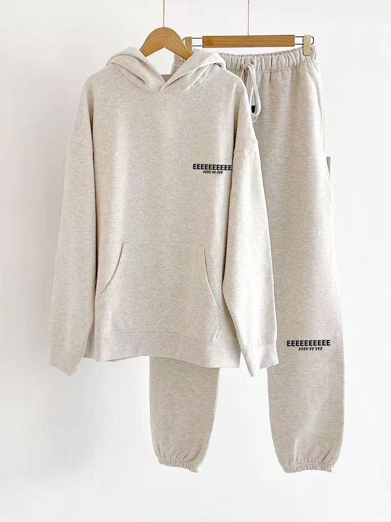 Fashion Double Line Matching Set Men's Drawstring Pants Luxury Design Plush Letter Pants High Street Couple Oversized Pants Set