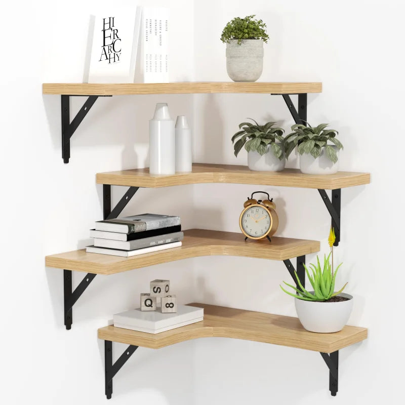 L-Shaped Floating Corner Wall Shelf Paulownia Wood Bathroom Kitchen Storage Rack 41x29x1.5cm
