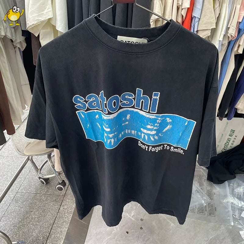 New Satoshi Nakamoto T Shirt Men Woman Fashion Crewneck Washed Damaged Hole Old Graffiti Top Tee Print Short Sleeve Streetwear