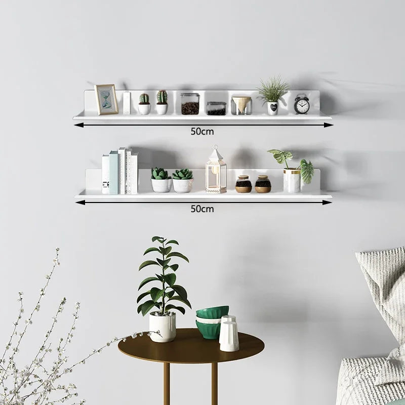 No Drilling Bedroom Decoration Wall Shelves Bathroom Study Living Room Metal Floating Shelves Single-Layer Storage Plants Books