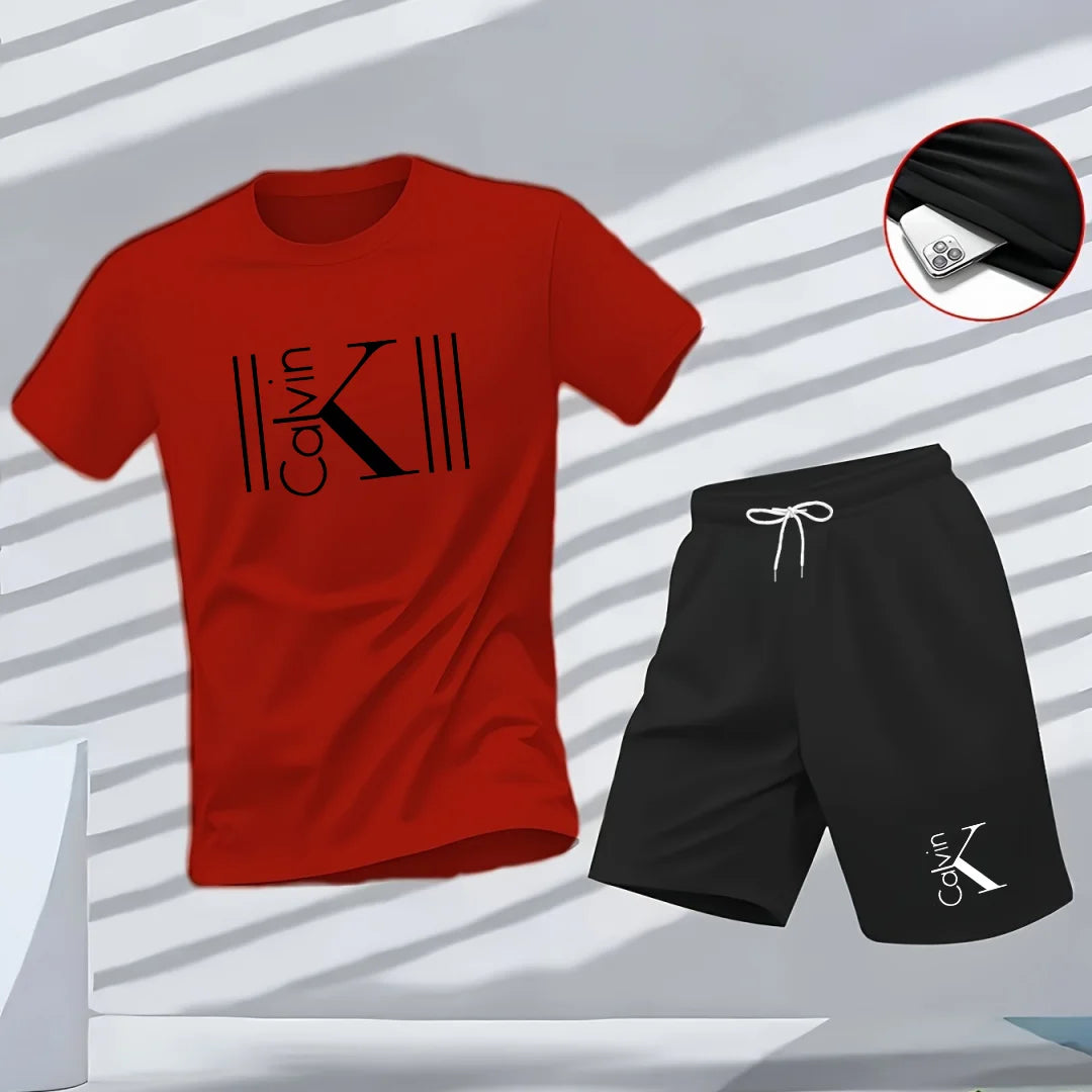 2025 Men's Breathable Sports Pattern Printed T-Shirt Casual Fashion Short-Sleeved T-Shirt Summer Streetwear Top Two-Piece Set