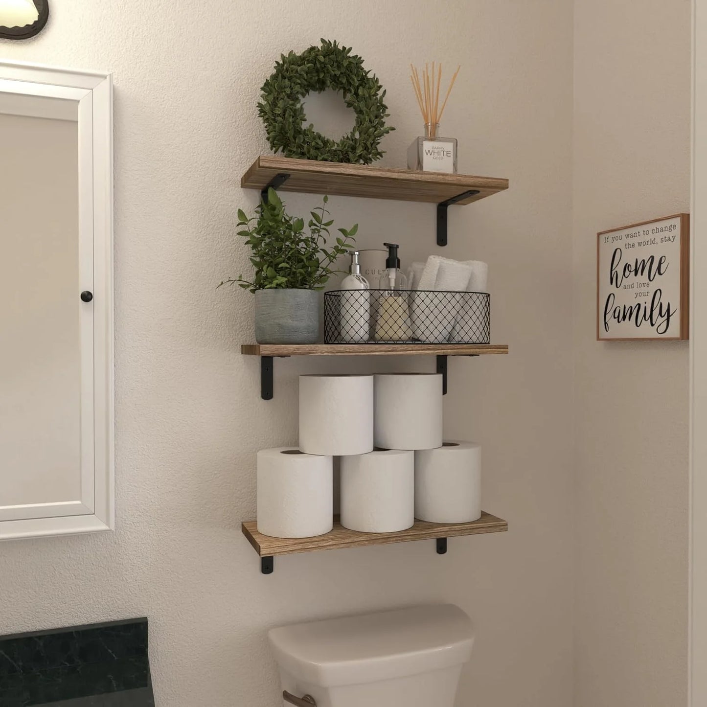 Wood Floating Shelves Set of 6, Shelves for Wall Decor, Farmhouse Shelf for Bedroom, Bathroom Storage Shelves, Book Shelves for