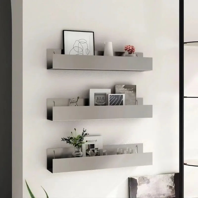 2 PCS Stainless Floating Shelves 60cm/80cm Wall Mounted Display Rack For Living Room/Kitchen/Study  Storage Rack