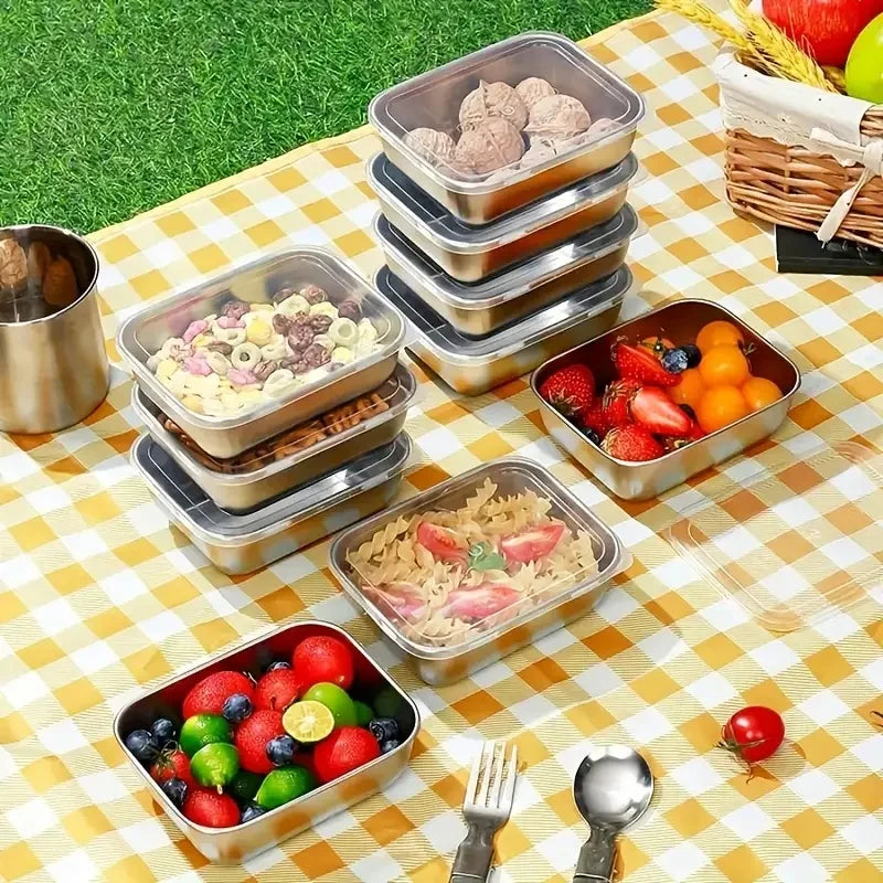 5-Piece Stainless Steel Food Storage Containers, Stackable Meal Prep Boxes for Fridge Lunch Travel Kitchen