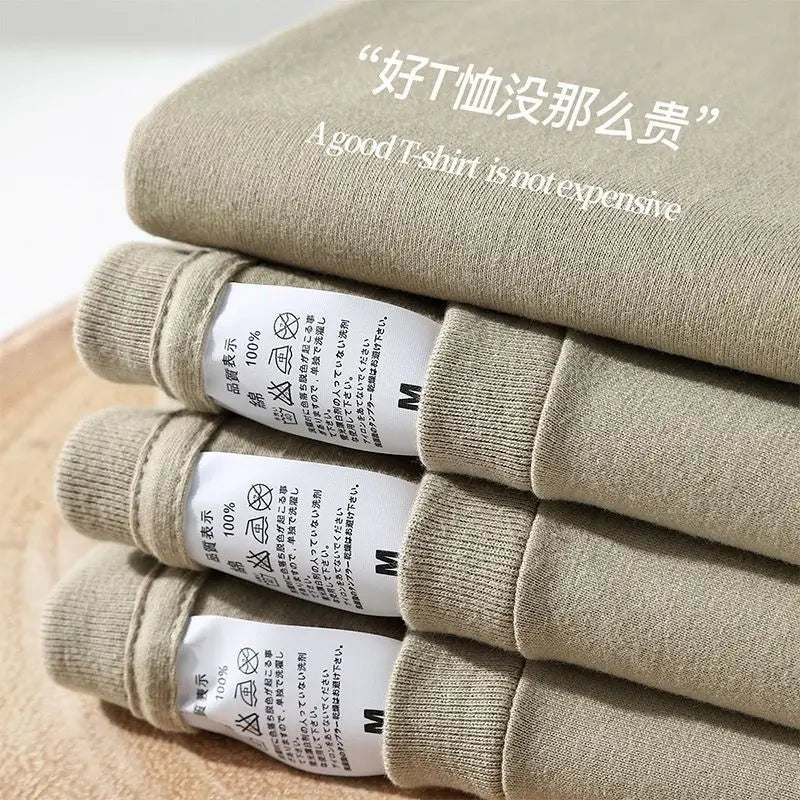 Men's and Women's T-shirts 300G Heavy Gray-purple Round Neck Short-sleeved T-shirts Women's Basic Pure Cotton Simple