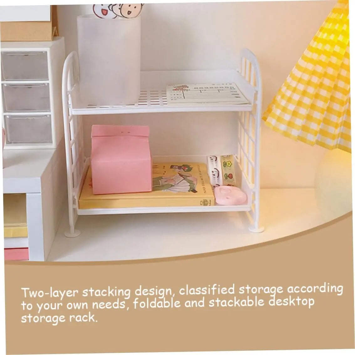 2-Tier Multifunctional Plastic Shelf Makeup Organizer for Skincare Office Kitchen Bedroom Bathroom Two Layer Hollow Storage Rack