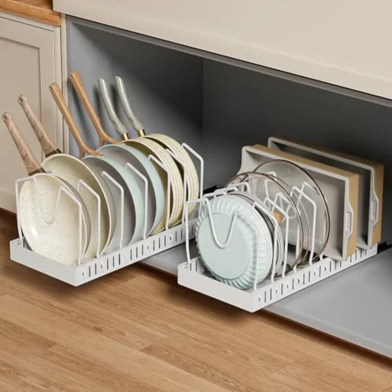 Pull out Pots and Pans Organizer Sliding Pot Lid Holder Kitchen Spice Rack Tableware Organizer Multifunctional Dish Drying Racks