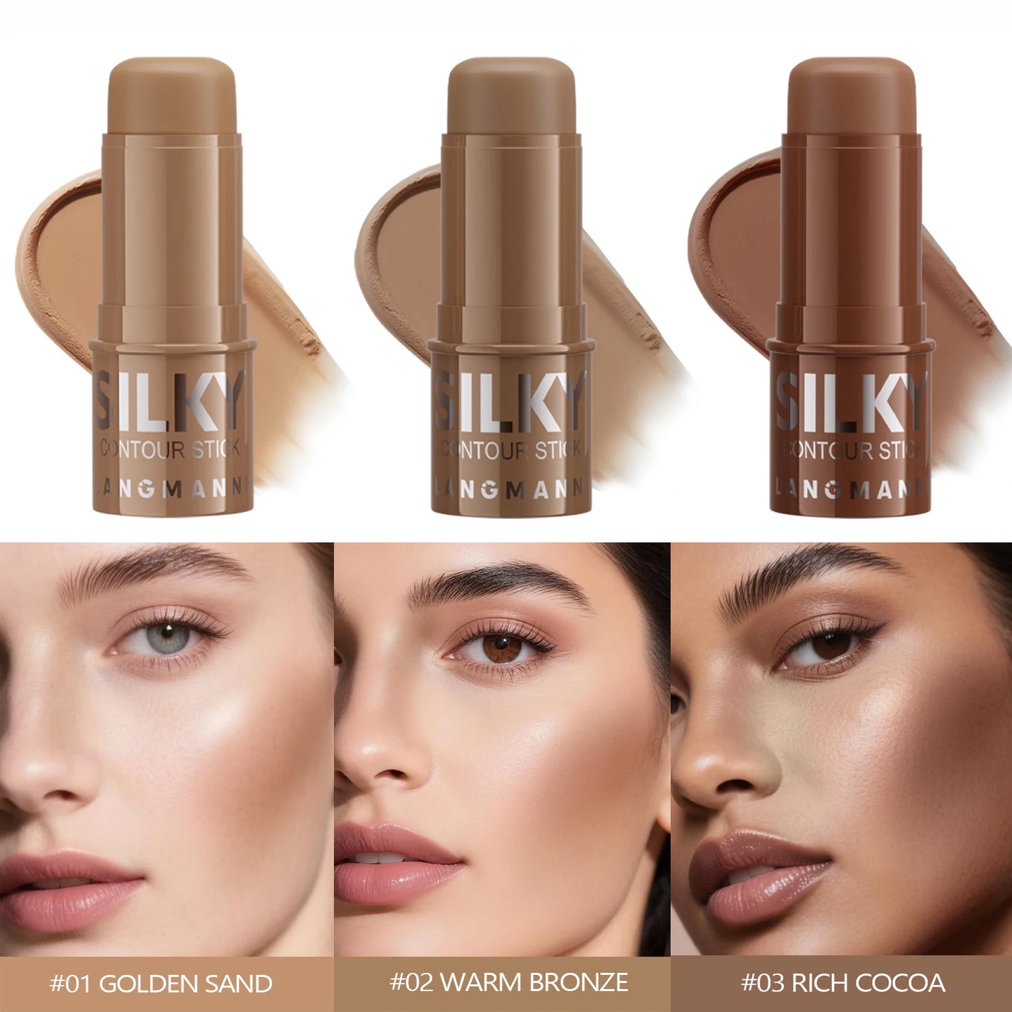 LANGMANNI Tri-Color Multi-Functional Face Brightening Contour Stick Contouring & Brightening Skin-Perfecting Stick