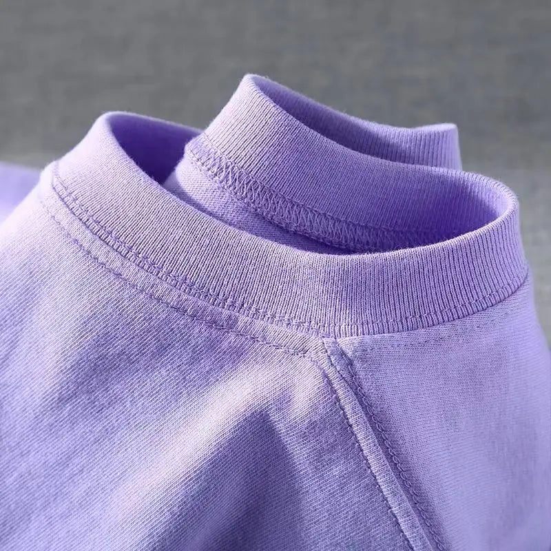 Men's and Women's T-shirts 300G Heavy Gray-purple Round Neck Short-sleeved T-shirts Women's Basic Pure Cotton Simple