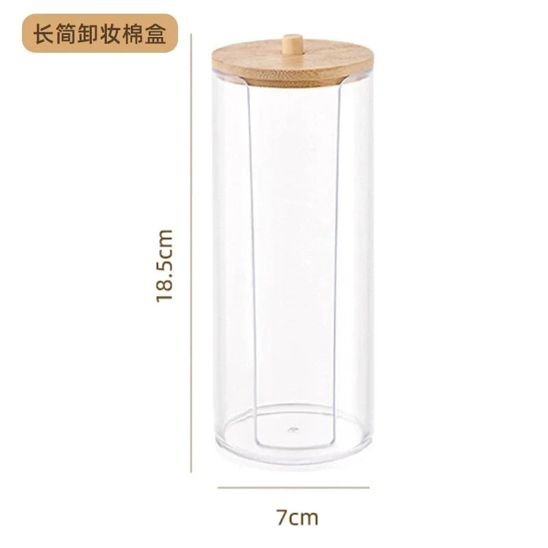 1pcs Cotton Swab Storage Box Acrylic Jar Makeup Organizer, Cotton Round Pad Holder, Q-tip Dispenser with Bamboo Lid