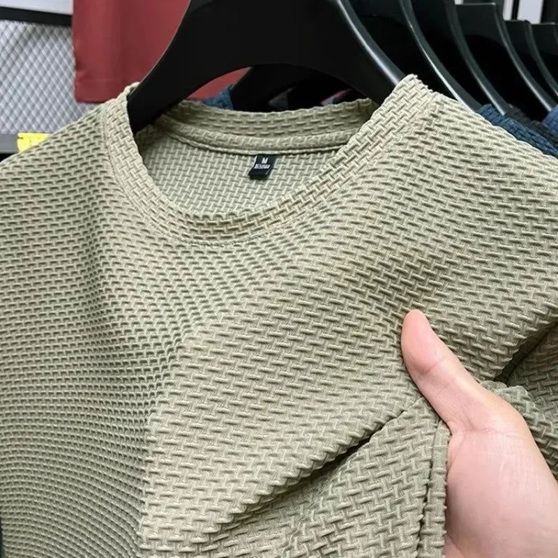Summer Mesh Ice Silk T-shirt Men's Short Sleeve Round Neck 2026 New Half Sleeve Men Thin Solid Color Tees Top