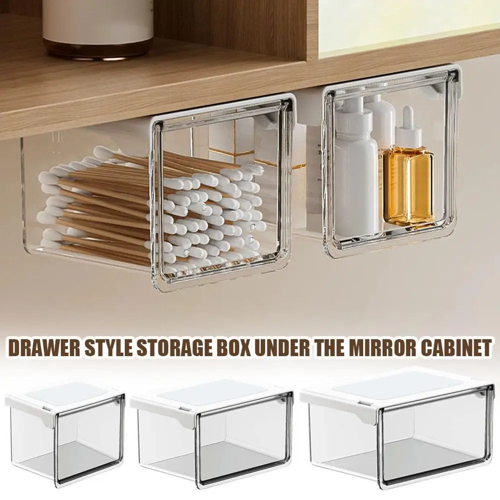 Plastic Drawer Style Storage Box Self Adhesive Large Capacity Makeup Storage Container Transparent Space Saving ﻿
