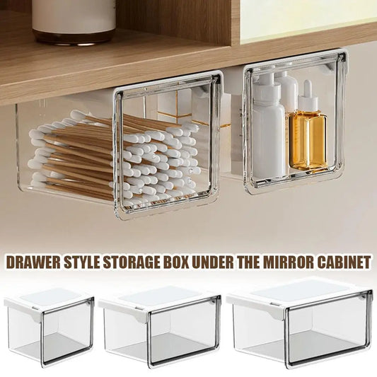 Plastic Drawer Style Storage Box Self Adhesive Large Capacity Makeup Storage Container Transparent Space Saving ﻿