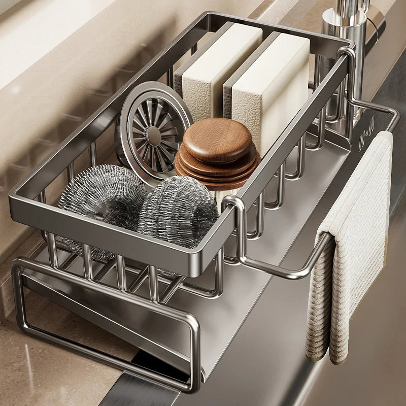 Sink Cleaning Tools Storage Rack Kitchen Drain Organizer Sponge Cleanser Rag Hanger - Space-Saving Home Essential