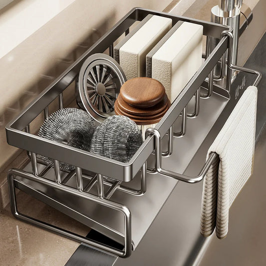Sink Cleaning Tools Storage Rack Kitchen Drain Organizer Sponge Cleanser Rag Hanger - Space-Saving Home Essential
