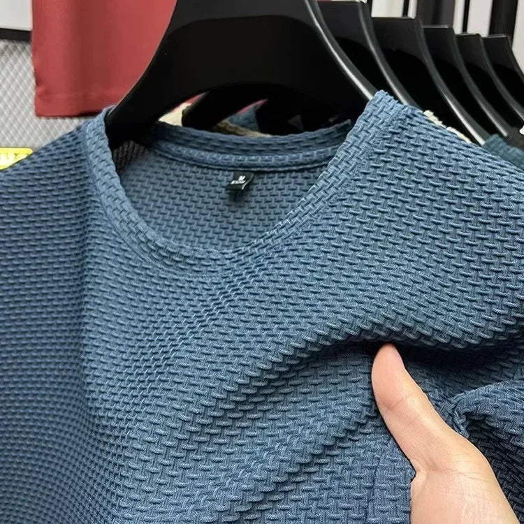 Summer Mesh Ice Silk T-shirt Men's Short Sleeve Round Neck 2026 New Half Sleeve Men Thin Solid Color Tees Top