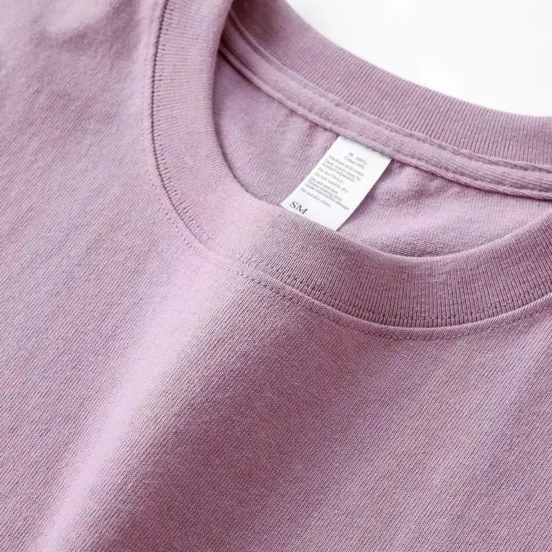Men's and Women's T-shirts 300G Heavy Gray-purple Round Neck Short-sleeved T-shirts Women's Basic Pure Cotton Simple