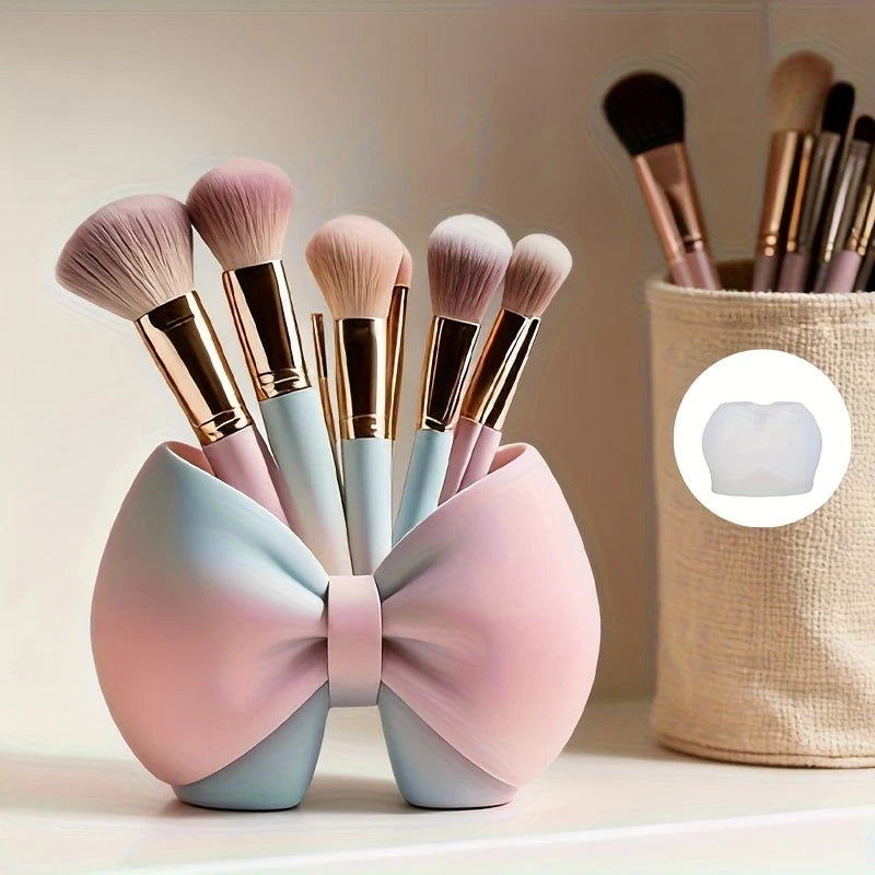 A Model with 3D Silicone Mold with Bow Design. Very Suitable for Making Epoxy Resin Crafts, Makeup Brush Holder, Storage Tank, F