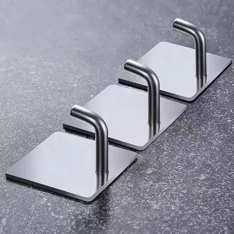 5PCS Heavy Duty Stainless Steel Adhesive Hooks No Drill Punch Free Wall Mounted Hook for Towel Home Storage